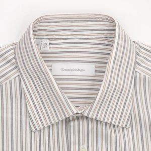 Ermenegildo Zegna Dress Shirt - White w/Tan/Gray Stripes - Size 15.5 X 32.5